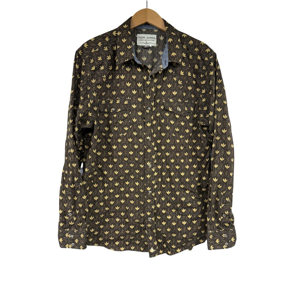 Cody James Mens Brown Yellow Geometric Western Long Sleeve Pearl Snap Shirt L